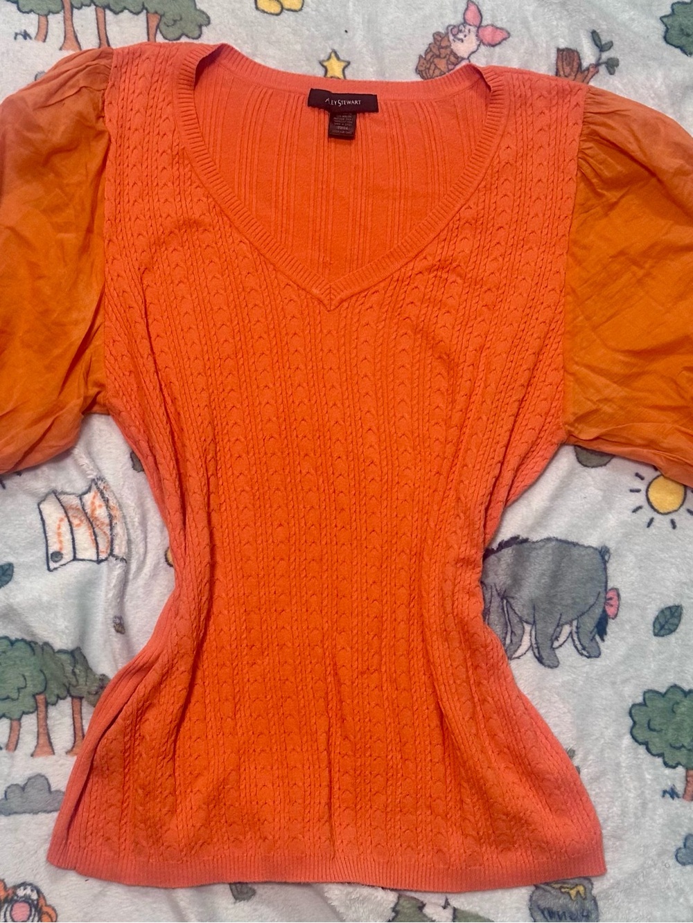 (NEW) H&M Orange V‑Neck Puff Sleeve Knit Top